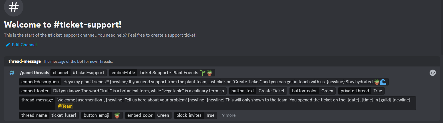 Ticket System command prompt in Discord Text Channel